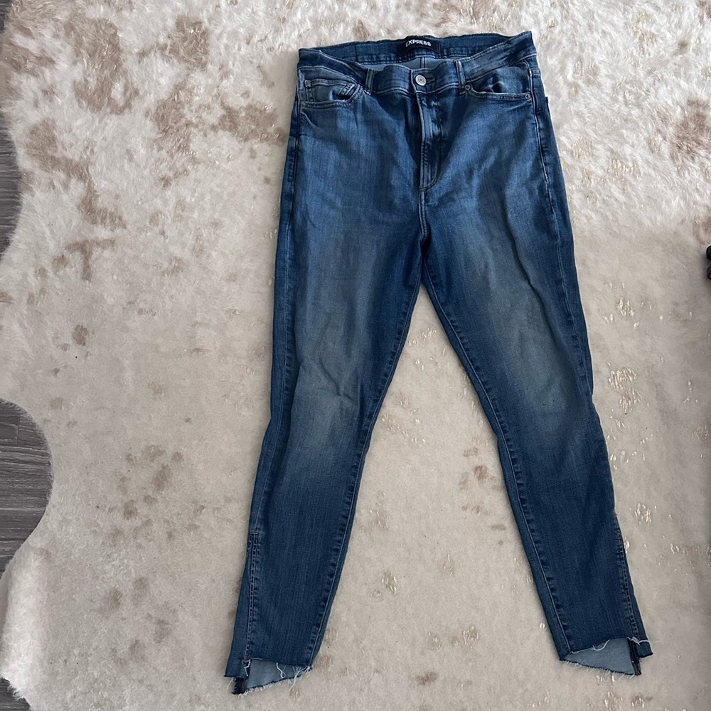 Express Dark Blue Super High Rise Cut Off Jeggings
